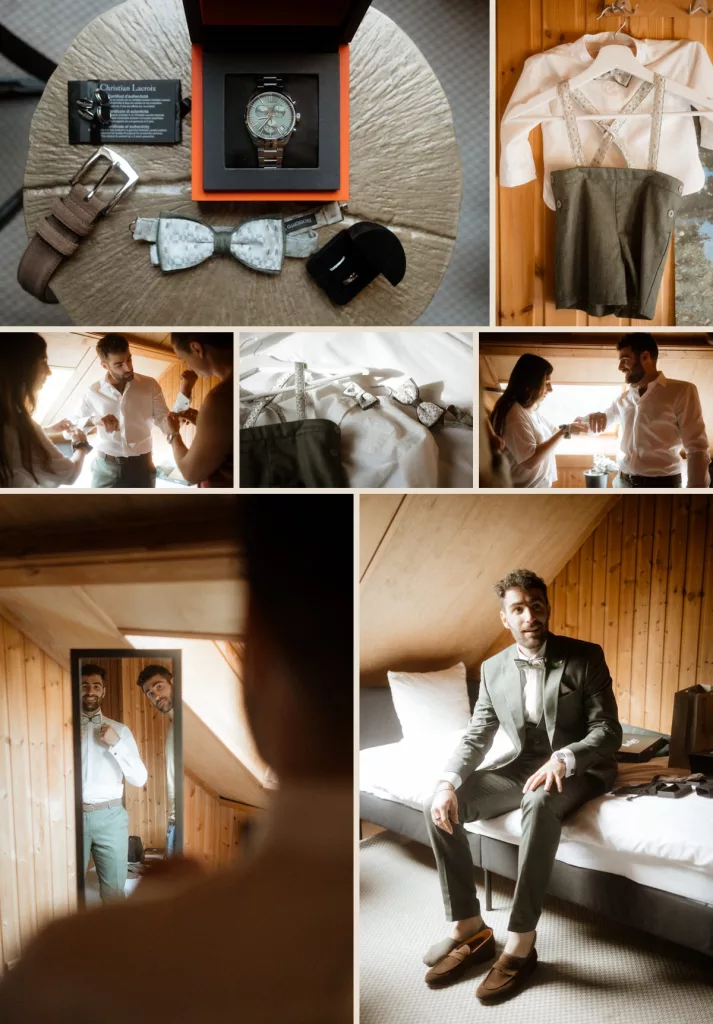 Préparatifs du marié avant le mariage d’Alicia et Julien en Belgique