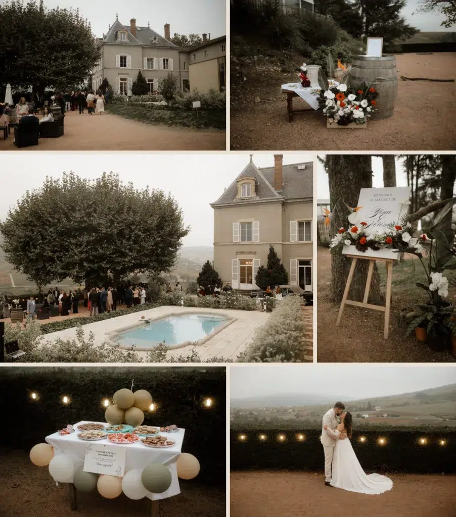 Cocktail du mariage sur la terrasse du Château des Vièrres à Lantignié