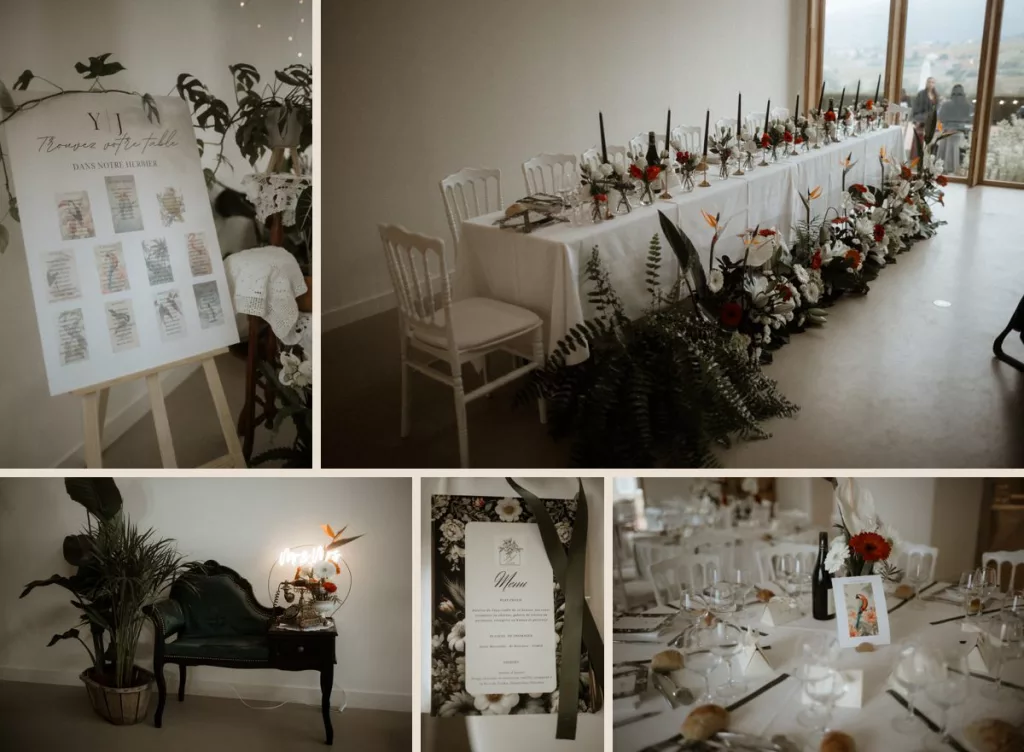 Décoration de table exotique pour le mariage de Yina et Jeremy au Château des Vièrres