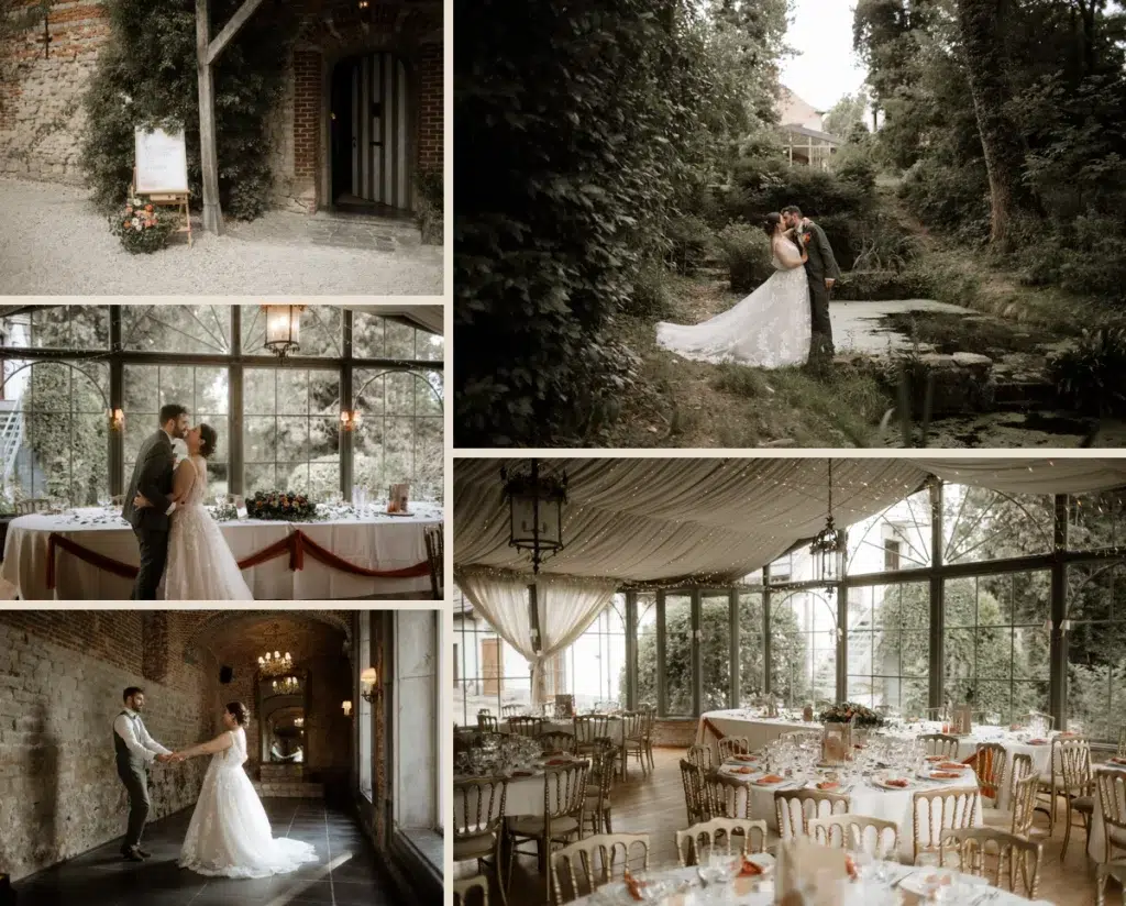 Couple de mariés dans l’architecture de l’Abbaye de Nizelles