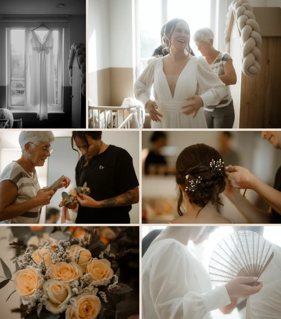 Préparatifs de la mariée avant le mariage d’Alicia et Julien à l’Abbaye de Nizelles